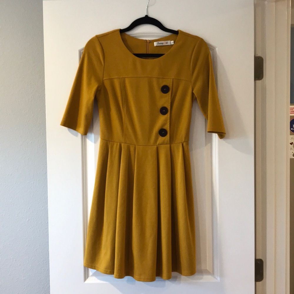 Mustard yellow mod midi dress